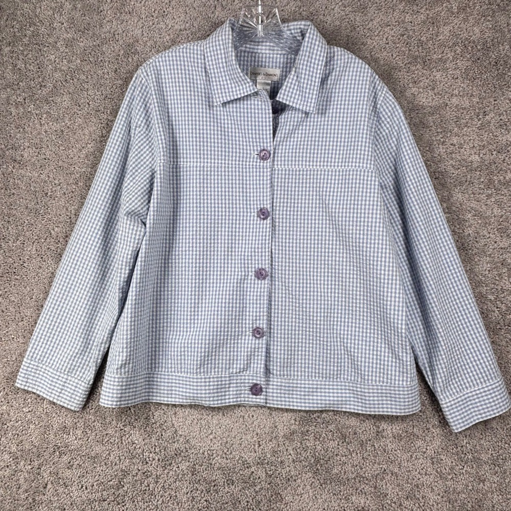 Draper's & Damon's Womens Large Blue White Gingham Button Front Shirt Jacket
